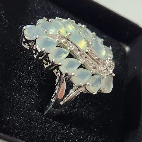 Retired 925 Cluster Teardrop Blue Leaf Aquamarine & White Zircon Size 7 Ring - Picture 16 of 16